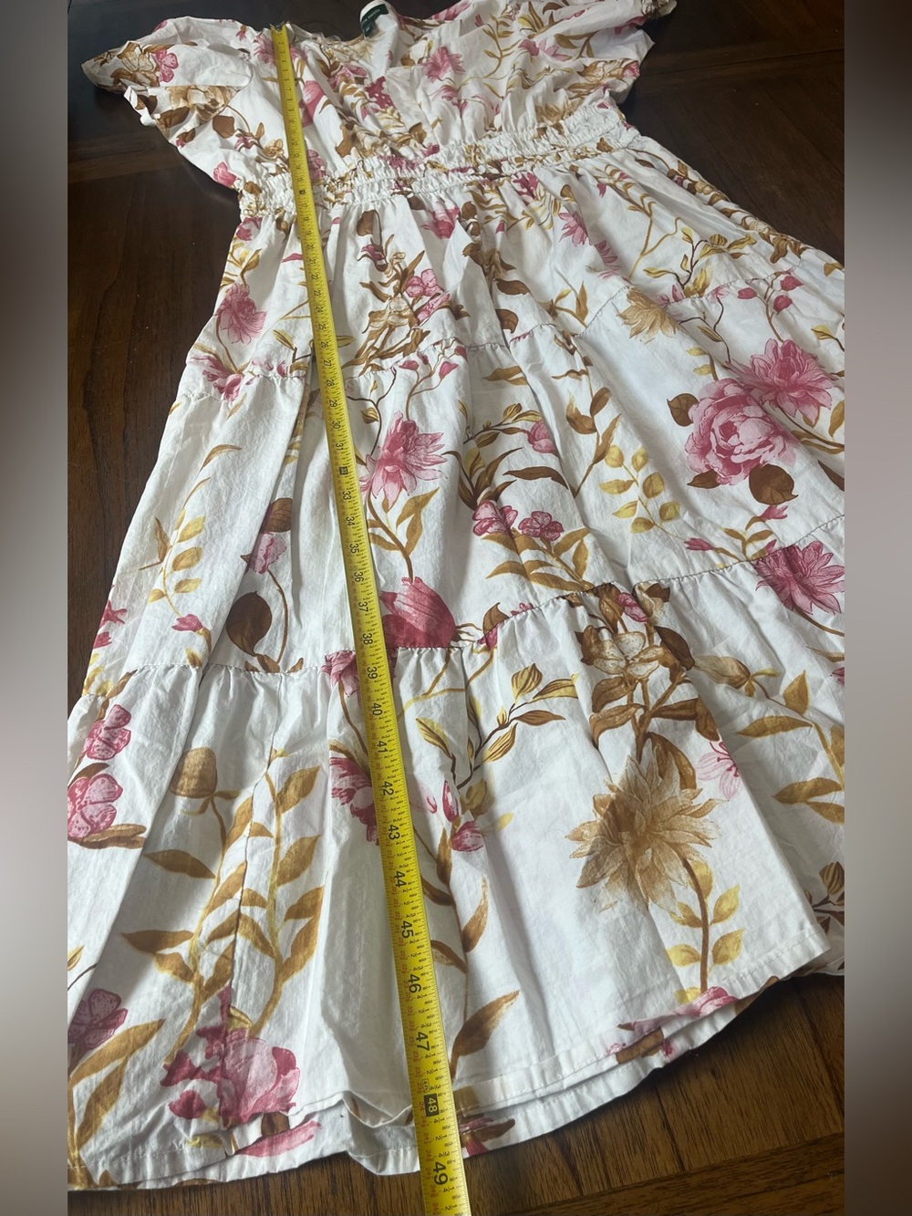 Anthropologie Meadow Rhodes Floral Tiered Maxi Dress 1X Smocked 100% Cotton - Picture 5 of 9